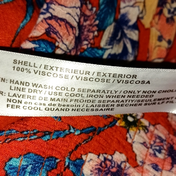 Band of Gypsies Ruffle V-Neck Faux Wrap Maxi Dress - Burnt Orange/Blue-Multi - Picture 15 of 16